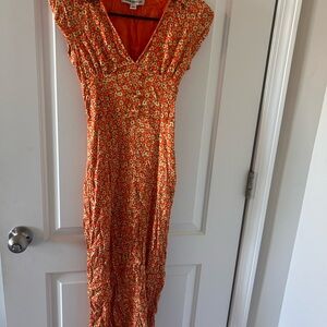 Urban Outfitters Orange Floral Maxi Dress with Smocked Waist